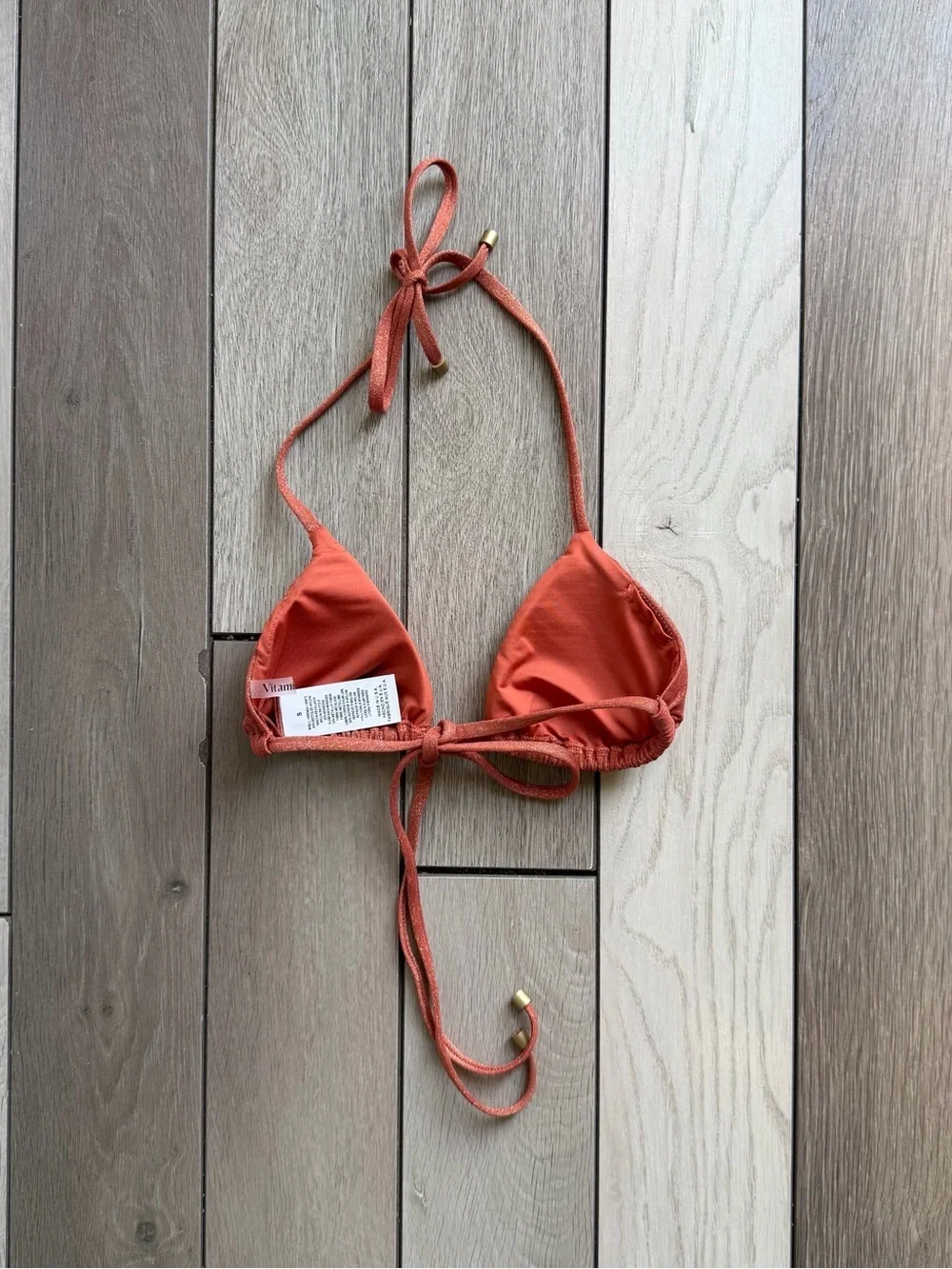 Vitamin A Shimmer Triangle Bikini in Copper